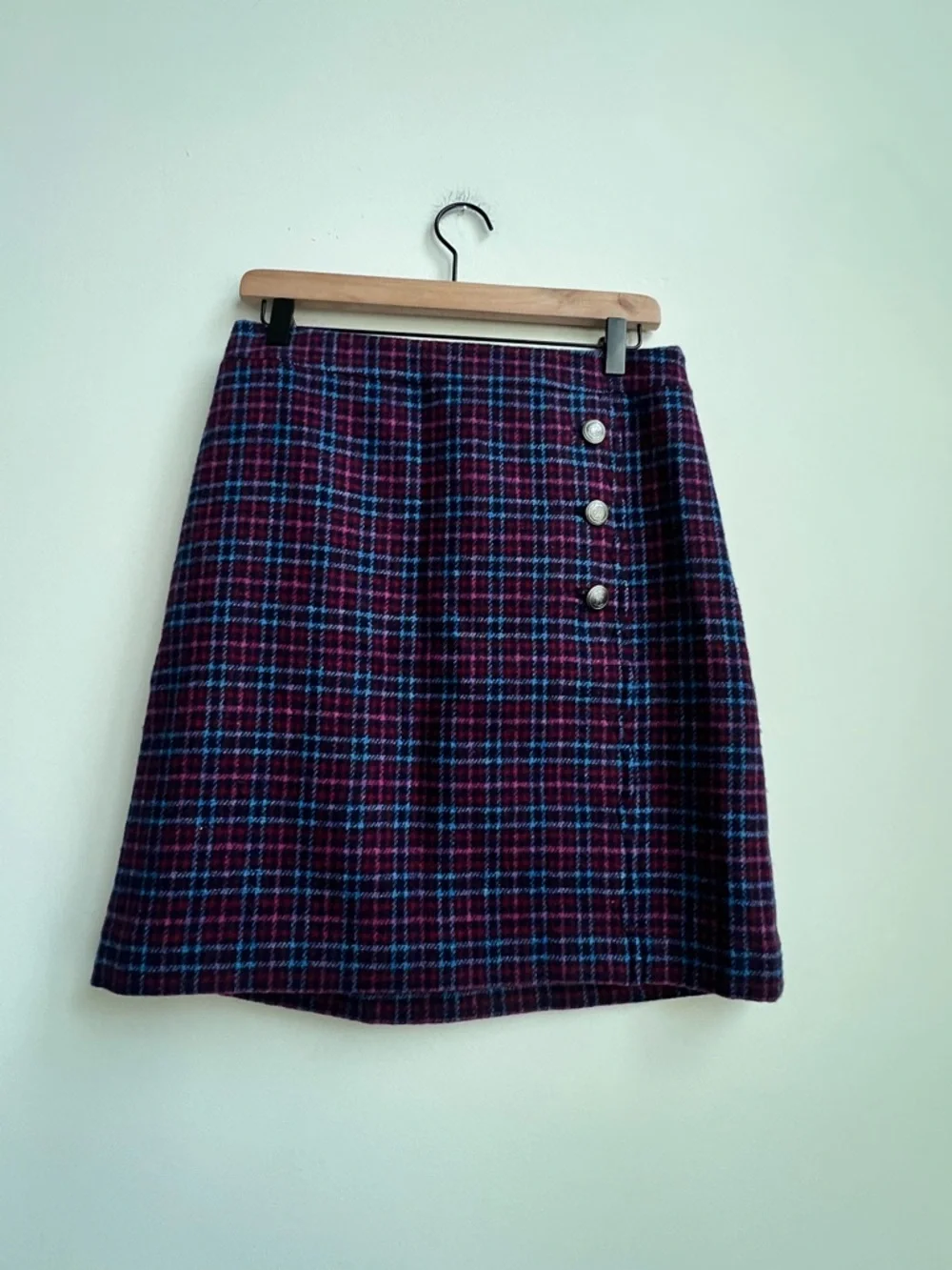 New TALBOTS plaid wool faux wrap Skirt lined Academia preppy Scalloped Old Money - Picture 5 of 14